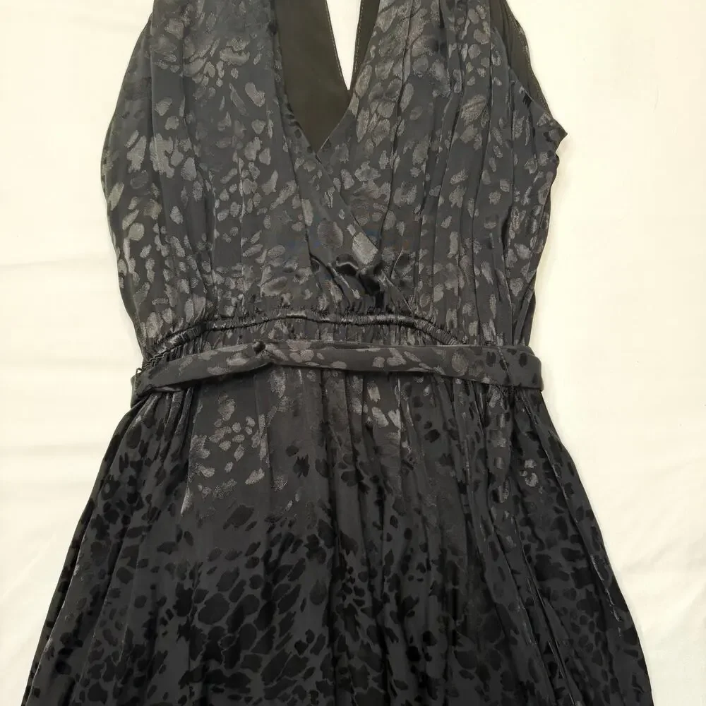 Anthropologie Halter Mini Dress XL Petite Black Jacquard Cocktail Party NWT